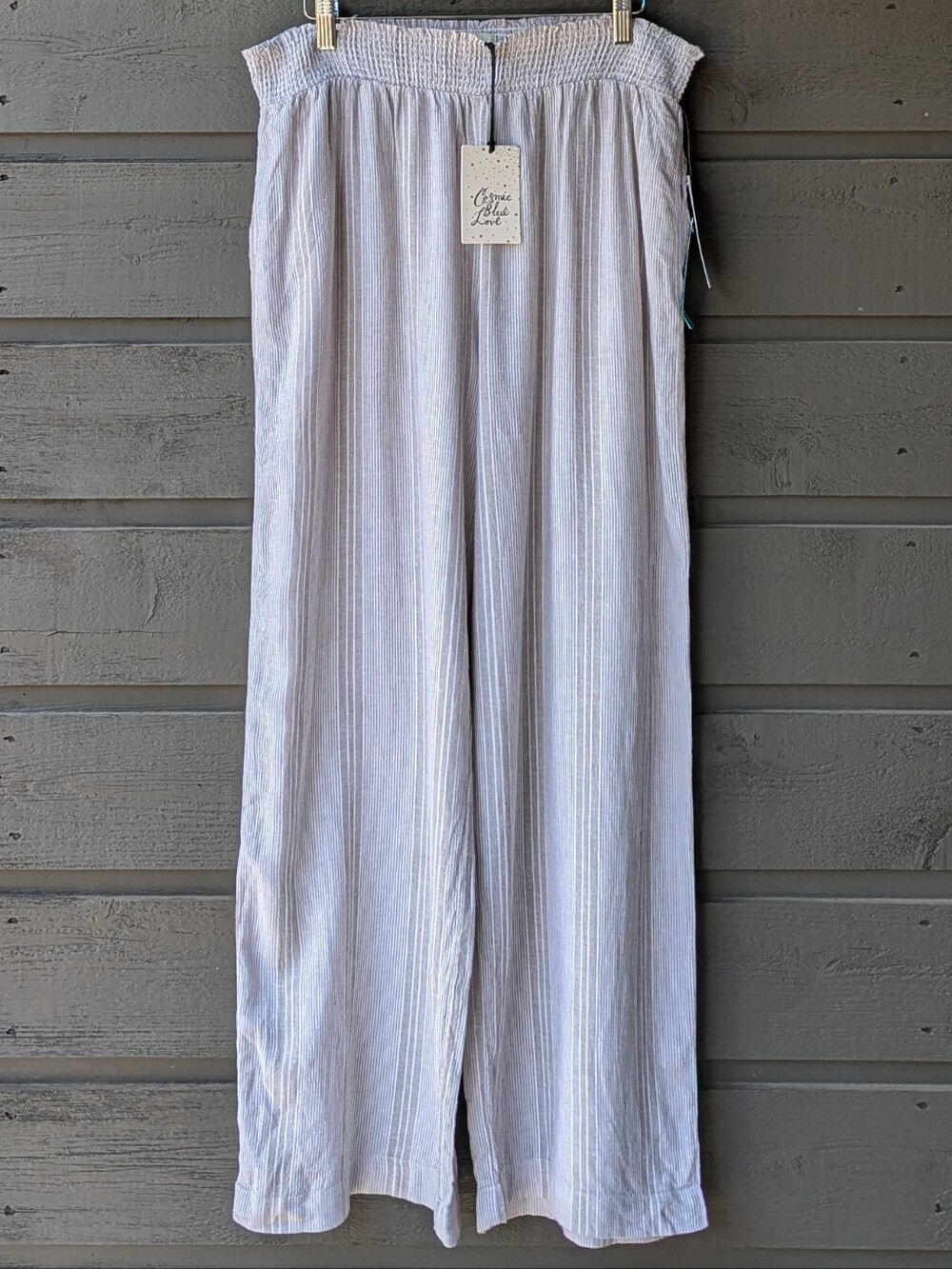 NWT Cosmic Blue Love Jaylene Smocked Waist Palazzo Pant Tan Stripe XL StitchFix